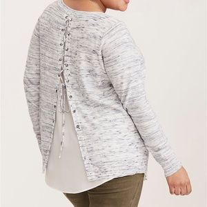 Torrid Long Sleeve Lace Up Back Twofer Sweater